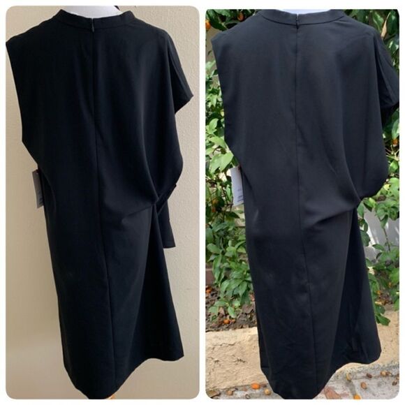 Lewit Nordstrom Asymmetric Sheath Wrap Dress Size 14 Black $379 - Picture 3 of 8